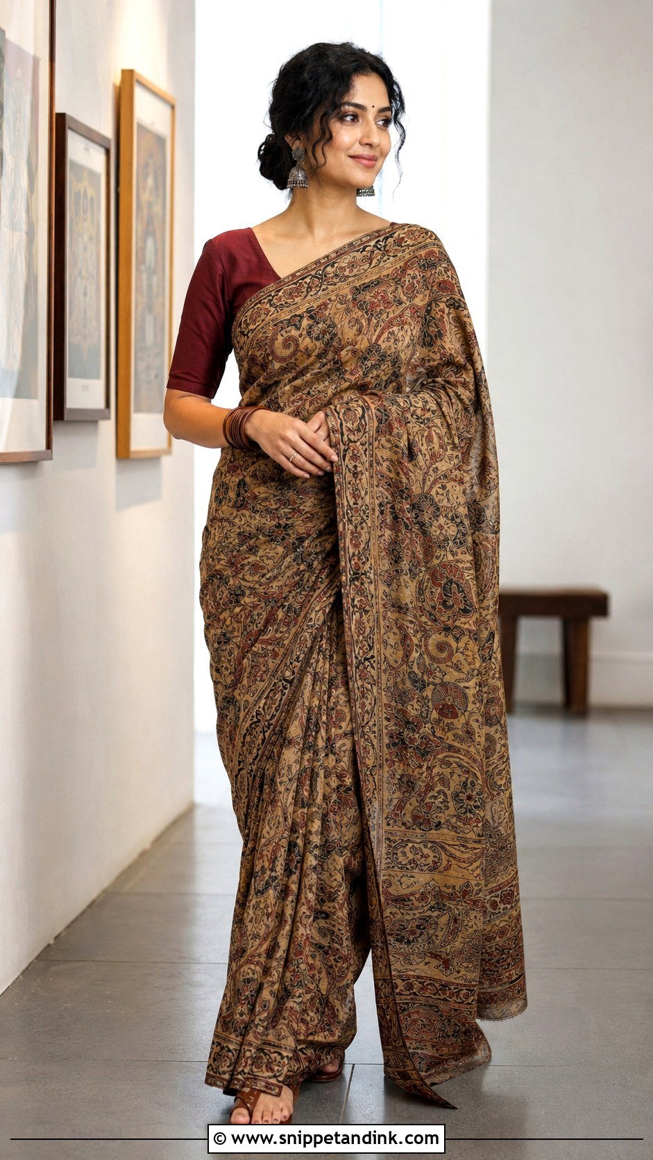 South Indian Kalamkari Saree Outfit - Snippet and Ink - 25 South Indian Attire Ideas