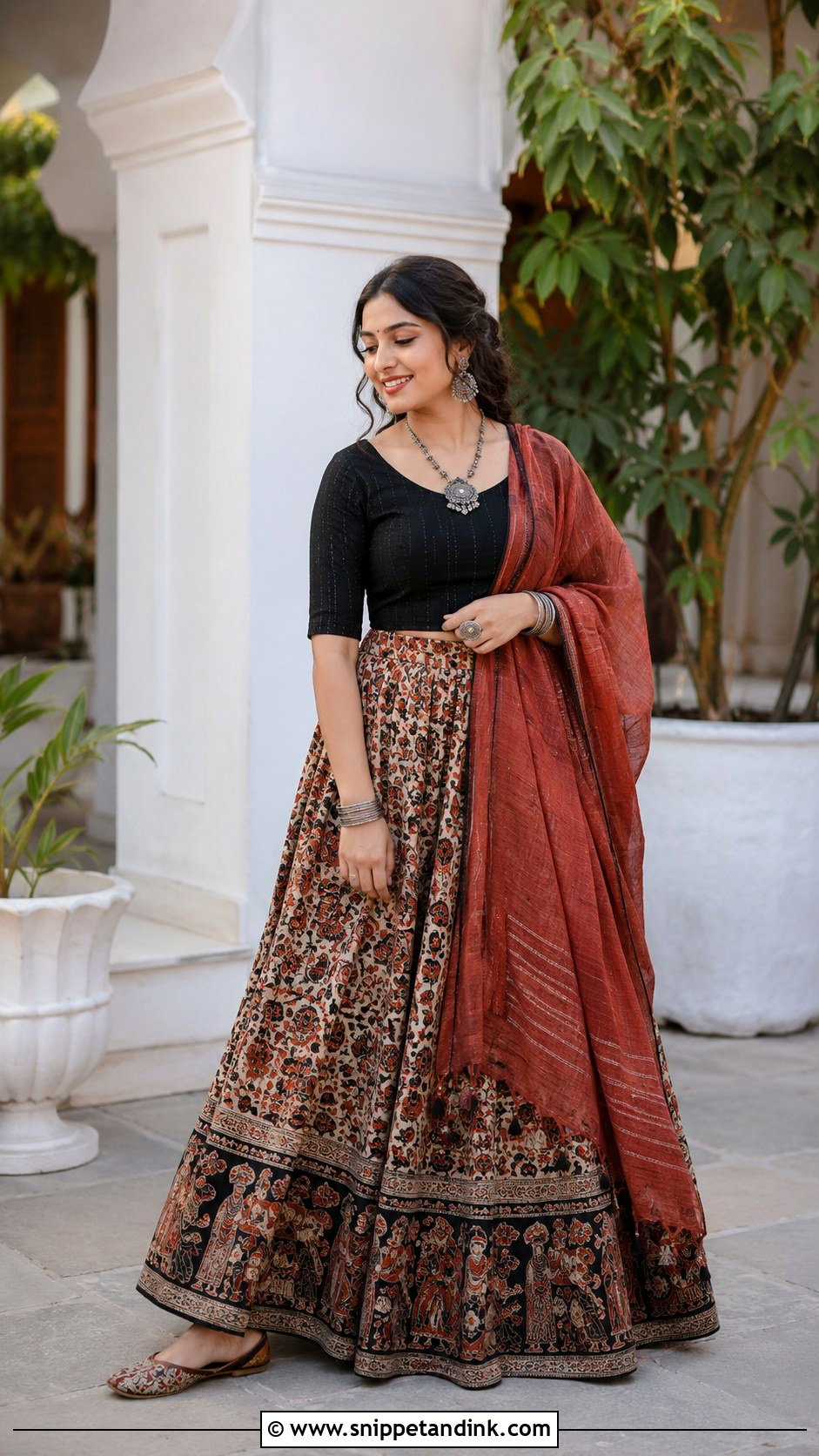 South Indian Long Skirt And Blouse Outfit - Snippet and Ink - 25 South Indian Attire Ideas