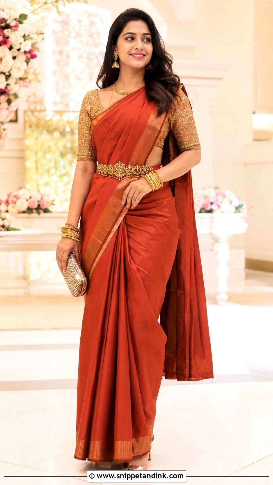 South Indian Saree With Belt Outfit - Snippet and Ink - 25 South Indian Attire Ideas