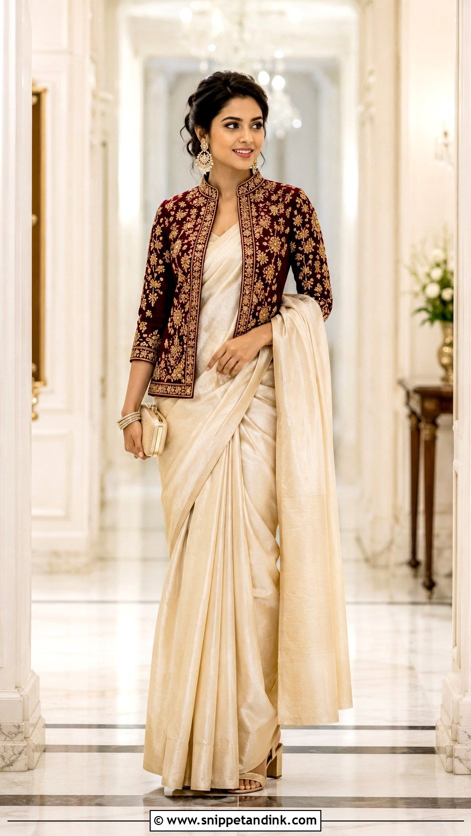 South Indian Saree With Jacket Blouse Outfit - Snippet and Ink - 25 South Indian Attire Ideas