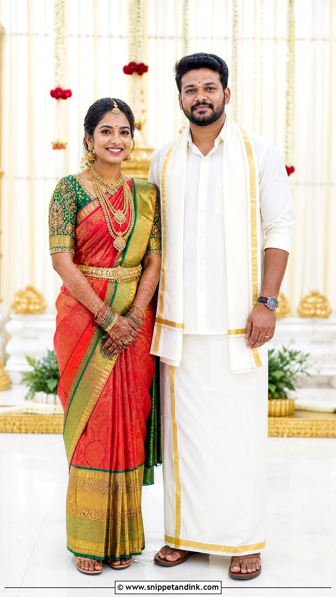 South Indian Saree and Veshti Traditional Wedding Attire - Snippet and Ink - 20 Traditional Wedding Attire for Couples Ideas