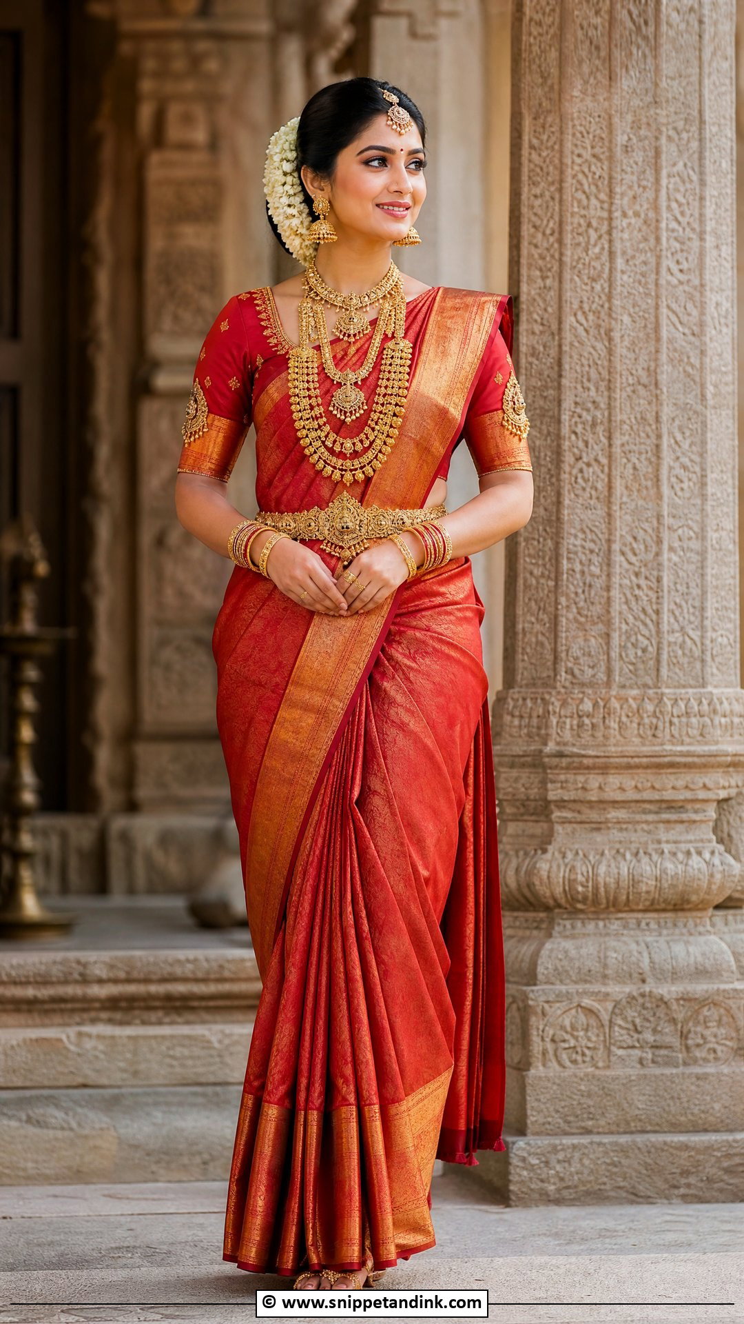 South Indian Temple Jewelry Bride Outfit - Snippet and Ink - 35 Indian Bride Ideas