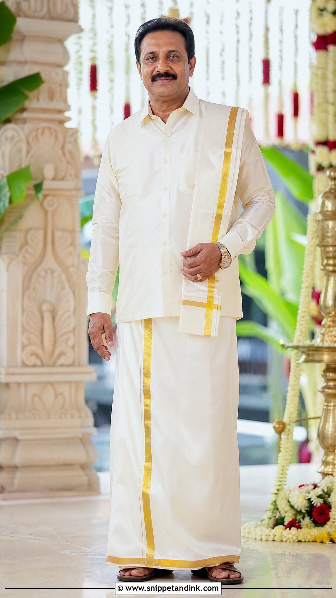 South Indian Veshti Shirt For Bride Father - Snippet and Ink - 25 Indian Bride Father Outfit Ideas