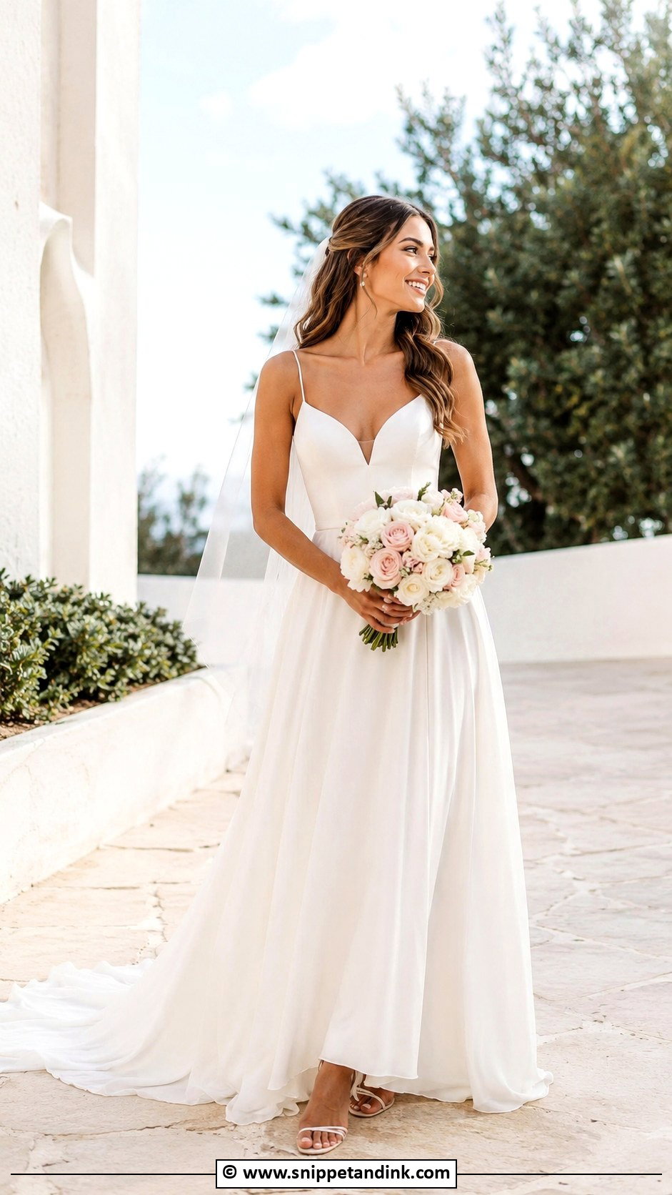Spaghetti Strap A Line Wedding Dress With Loose Waves - Snippet and Ink - 30 Aline Wedding Dress Ideas