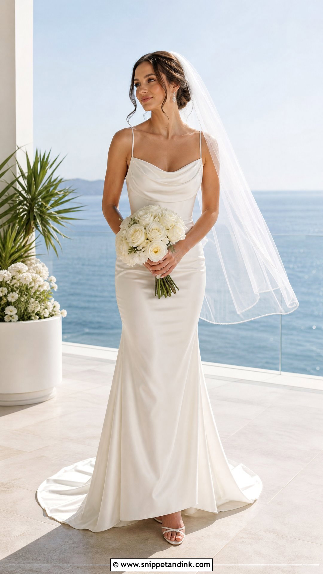 Spaghetti Strap Fit And Flare Wedding Dress With Sheer Veil - Snippet and Ink - 20 Flare Wedding Dress Ideas