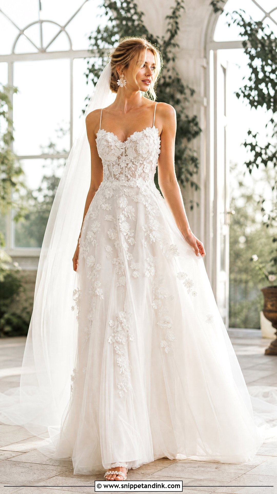 Spaghetti Strap Floral Applique Wedding Dress - Snippet and Ink - 20 Spaghetti Strap Wedding Dresses