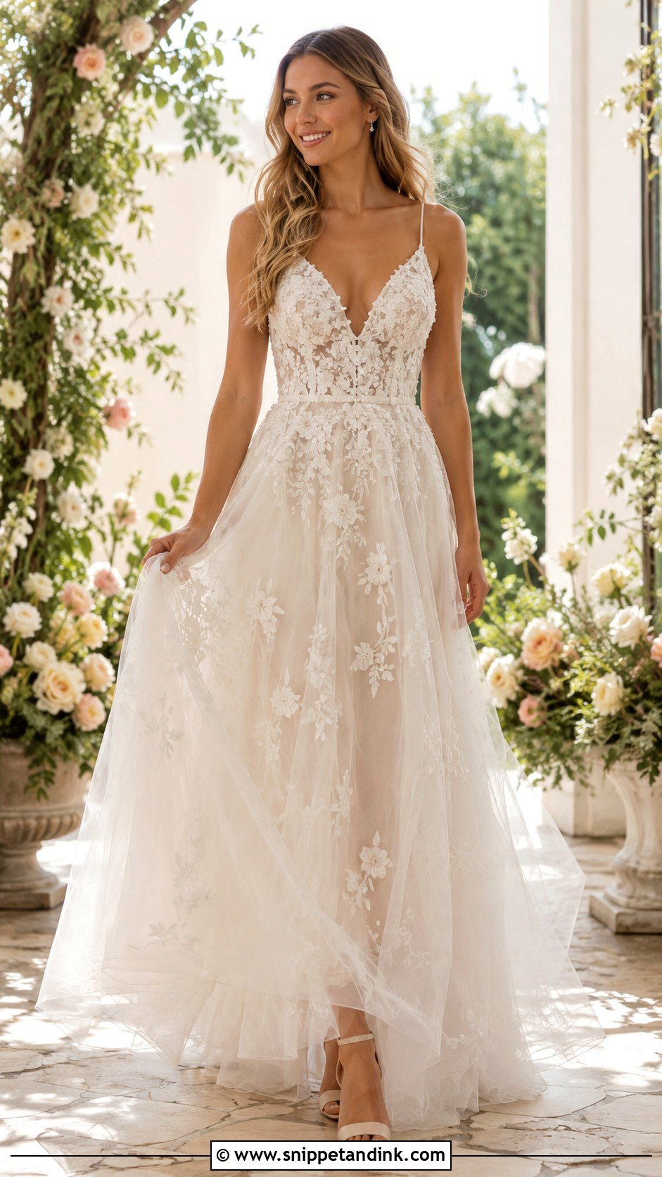 Spaghetti Strap Floral Wedding Dress - Snippet and Ink - 30 Spaghetti Strap Wedding Dress Ideas