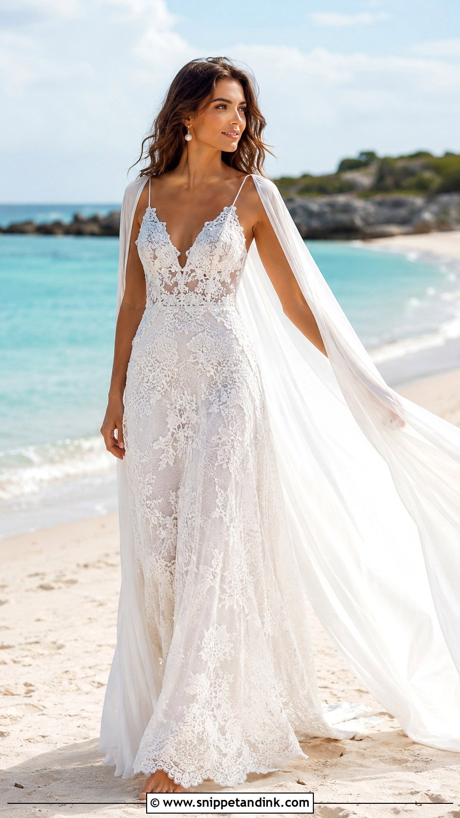 Spaghetti Strap Lace Beach Wedding Dress - Snippet and Ink - 20 Lace Beach Wedding Dress Ideas