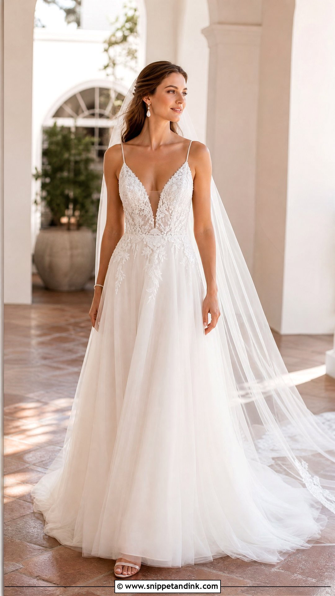 Spaghetti Strap Plunging Neckline Wedding Dress - Snippet and Ink - 20 Plunging Neckline Wedding Dress Ideas
