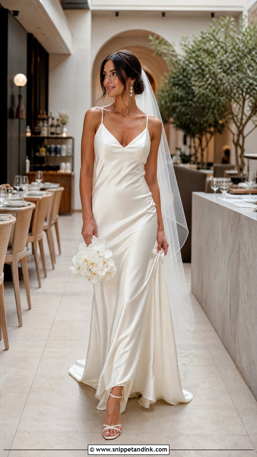 Spaghetti Strap Satin V Neck Wedding Dress - Snippet and Ink - 25 Wedding Dresses V Neck
