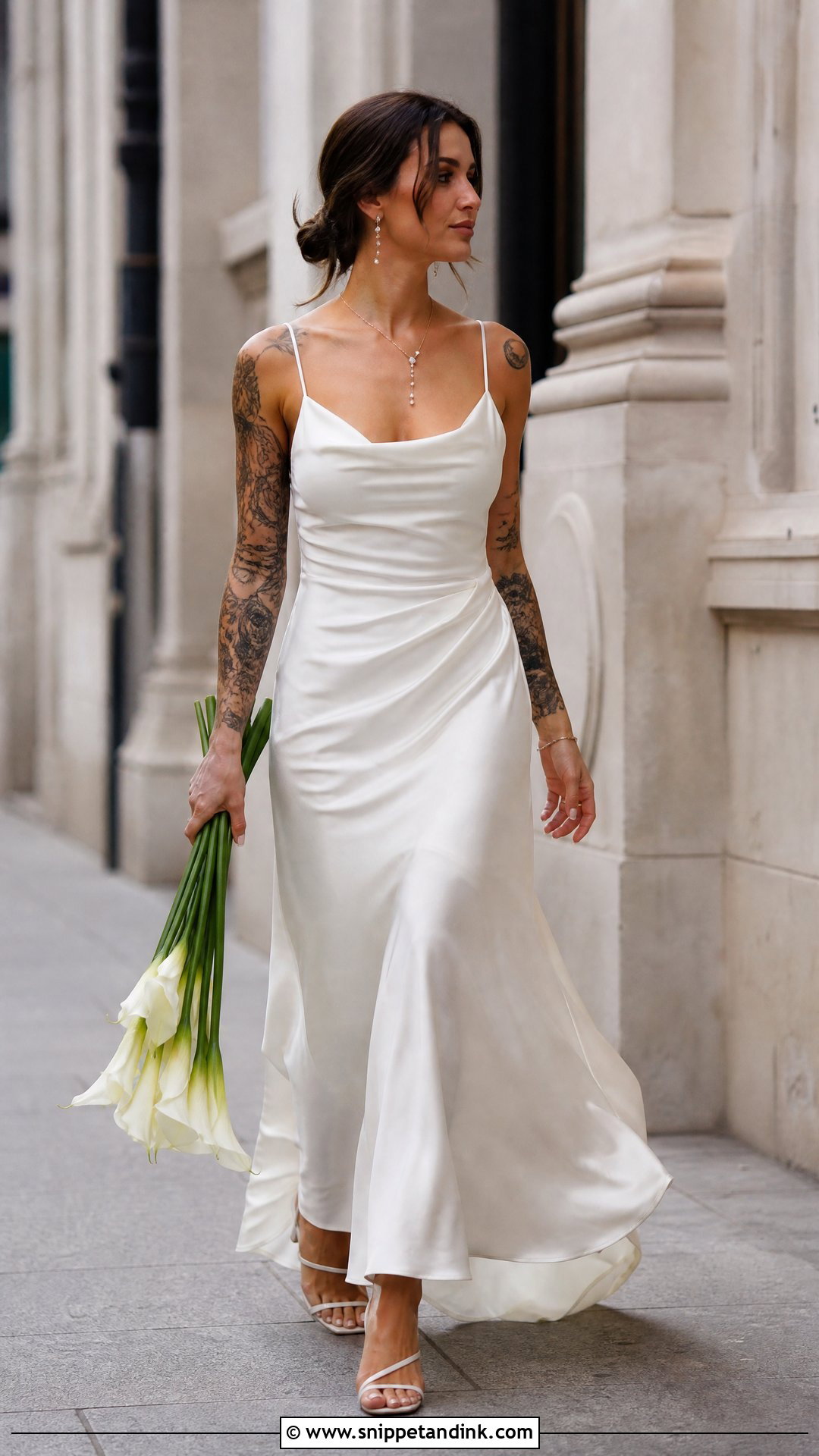 Spaghetti Strap Slip Wedding Dress With Tattoos - Snippet and Ink - 20 Tattoos in Wedding Dress Ideas