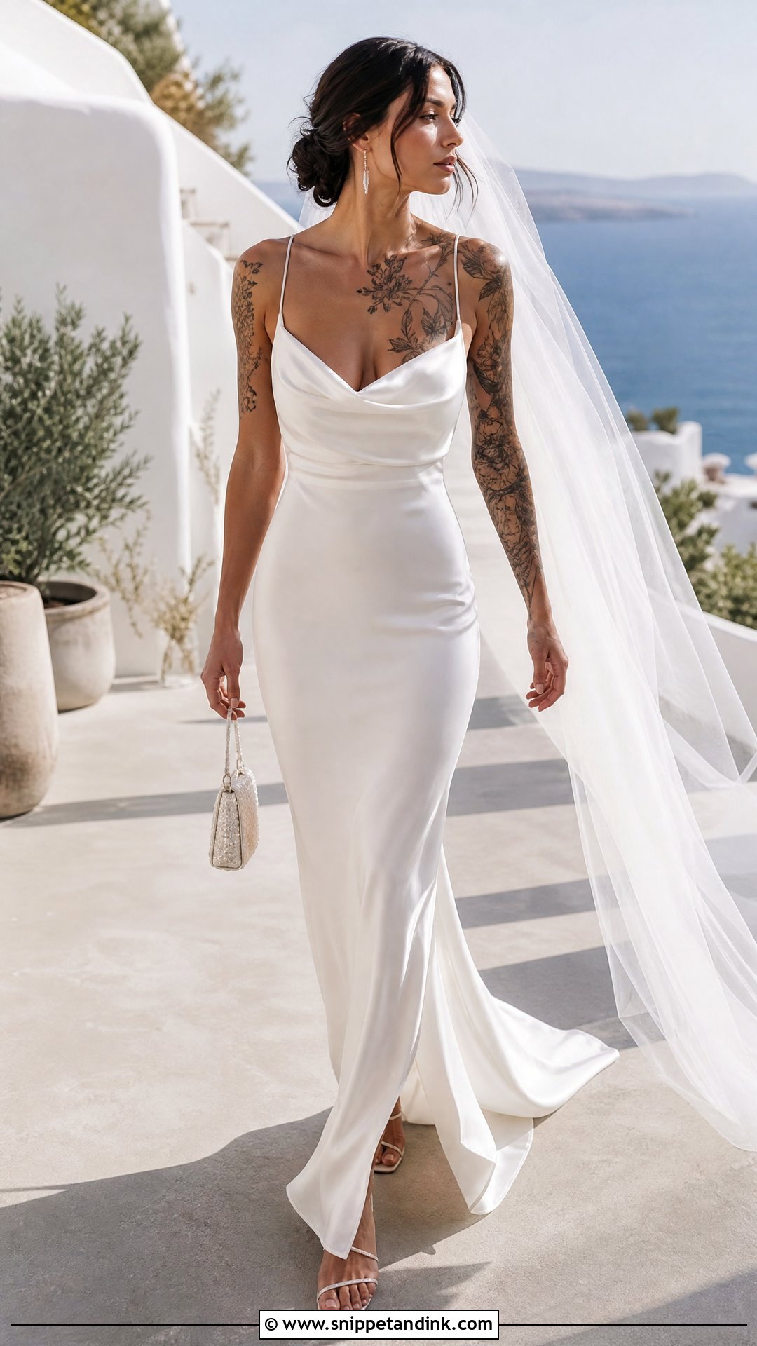 Spaghetti Strap Slip Wedding Dress With Tattoos - Snippet and Ink - 20 Wedding Dress with Tattoos Brides Ideas