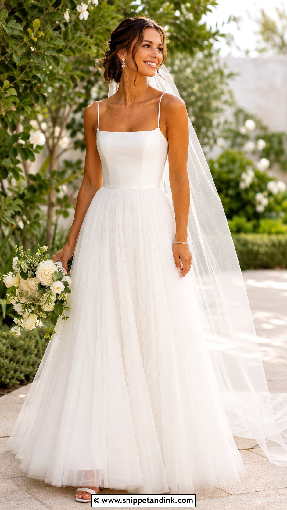 Spaghetti Strap Square Neck A Line Wedding Dress - Snippet and Ink - 20 Square Neck a Line Wedding Dress Ideas
