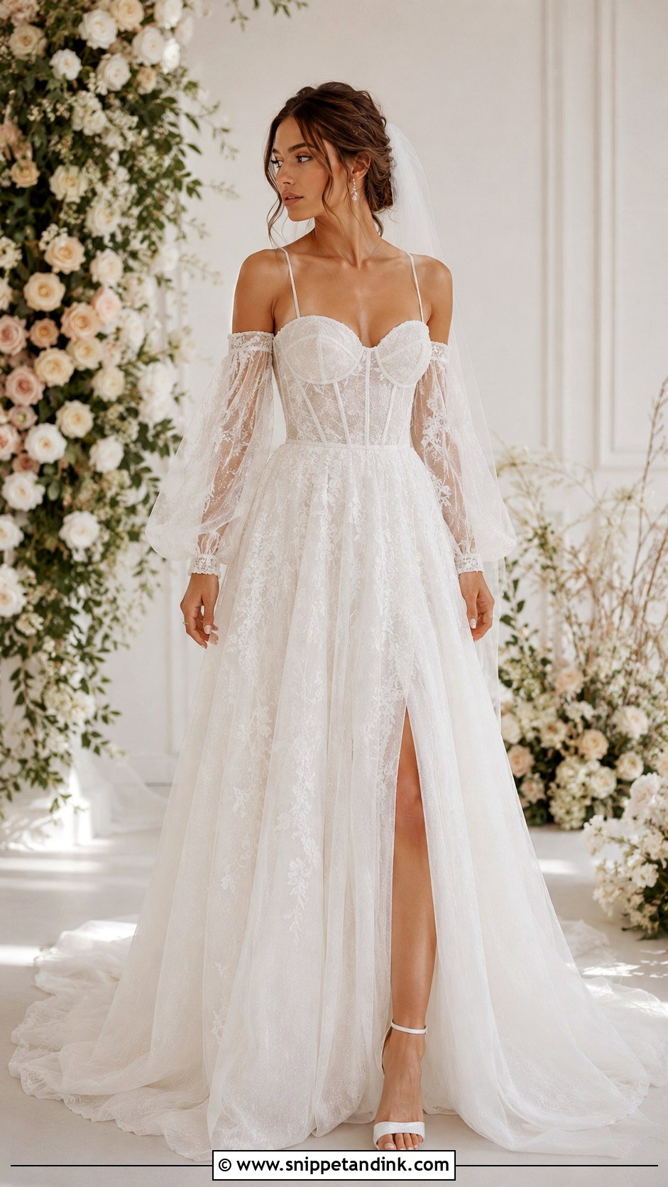 Spaghetti Strap Wedding Dress With Detachable Sleeves - Snippet and Ink - 30 Spaghetti Strap Wedding Dress Ideas