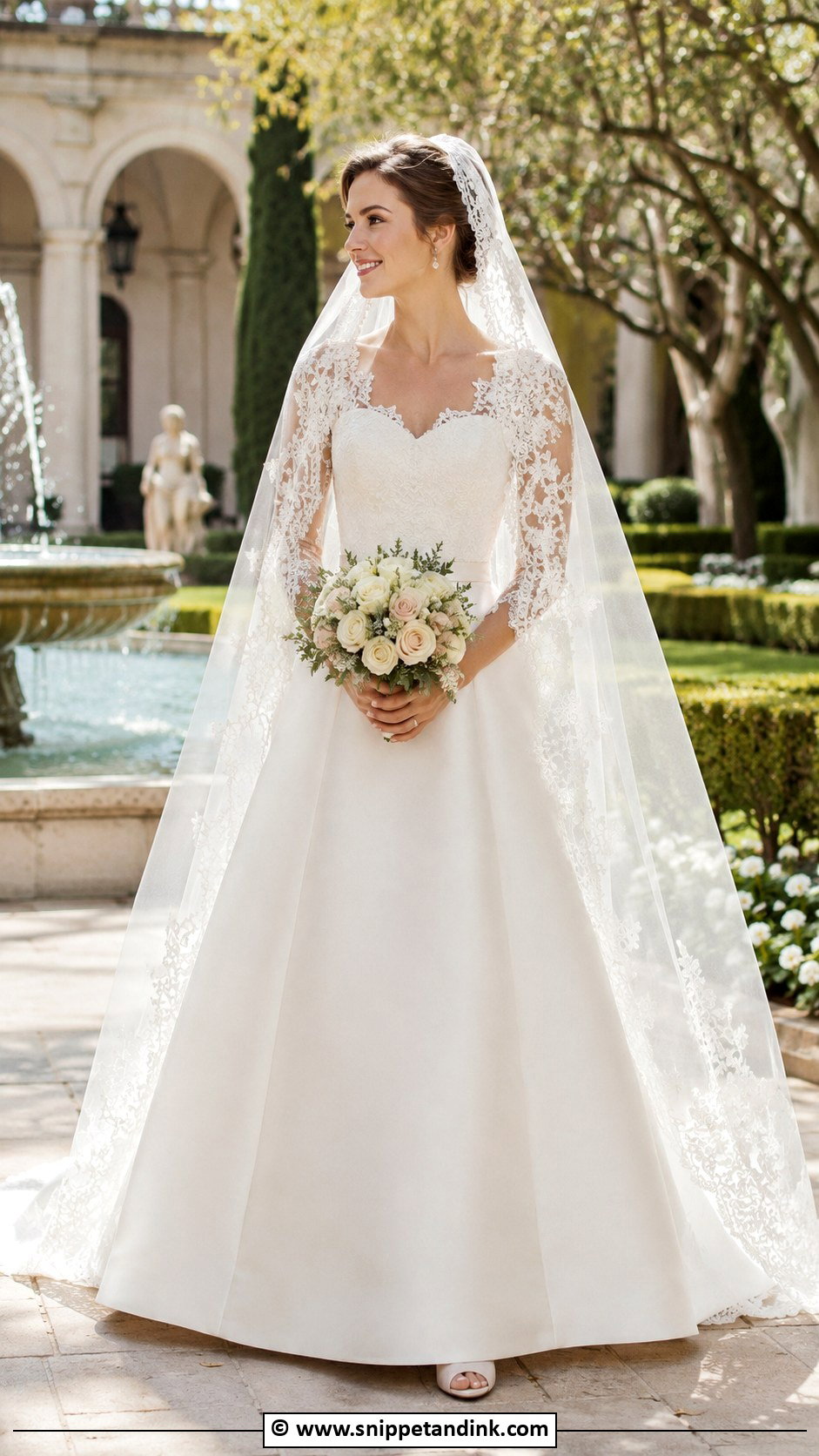 Spanish A Line Wedding Dress With Lace Veil - Snippet and Ink - 30 Spanish Wedding Dress Ideas