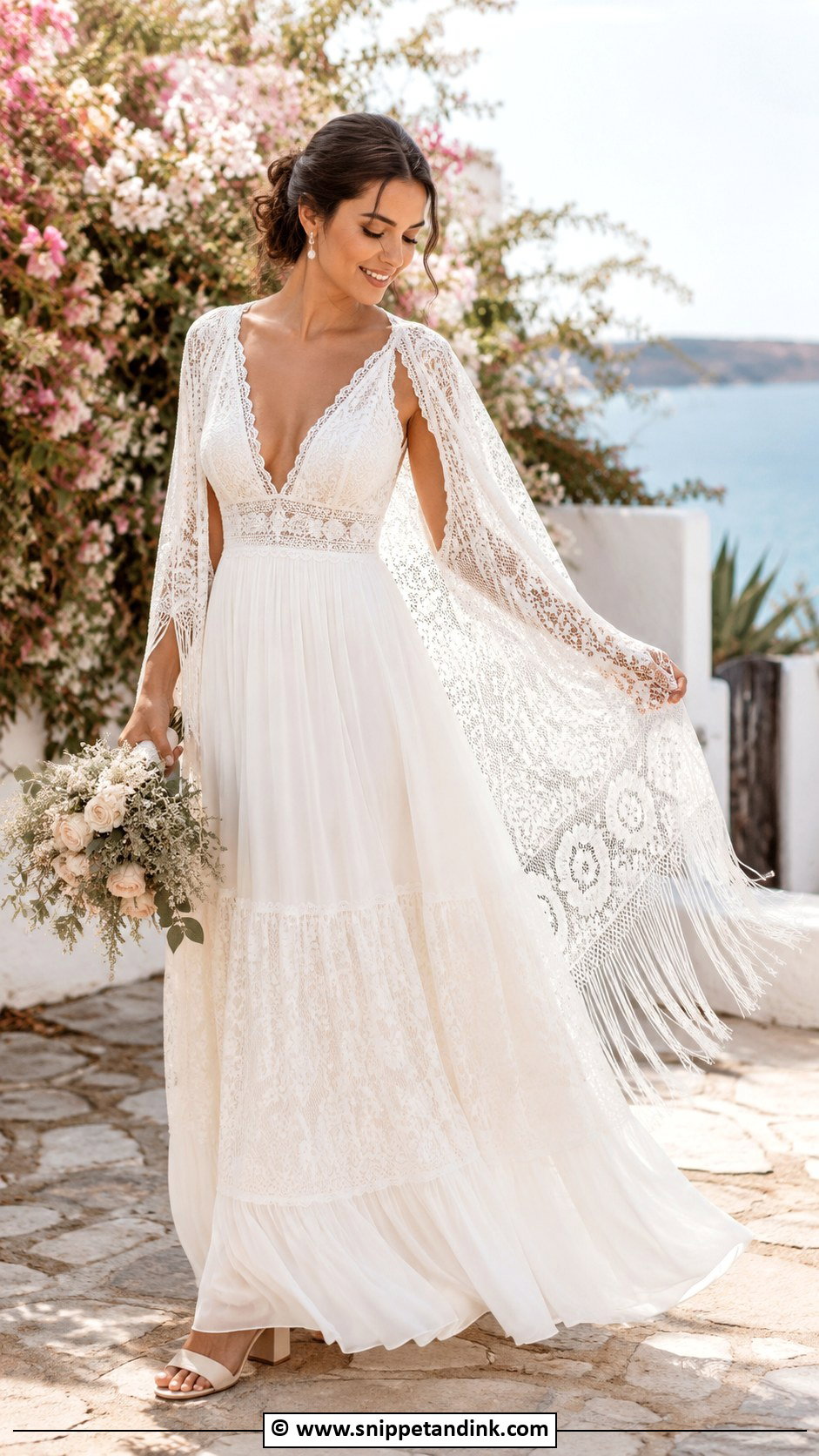 Spanish Boho Wedding Dress With Lace Shawl - Snippet and Ink - 30 Spanish Wedding Dress Ideas