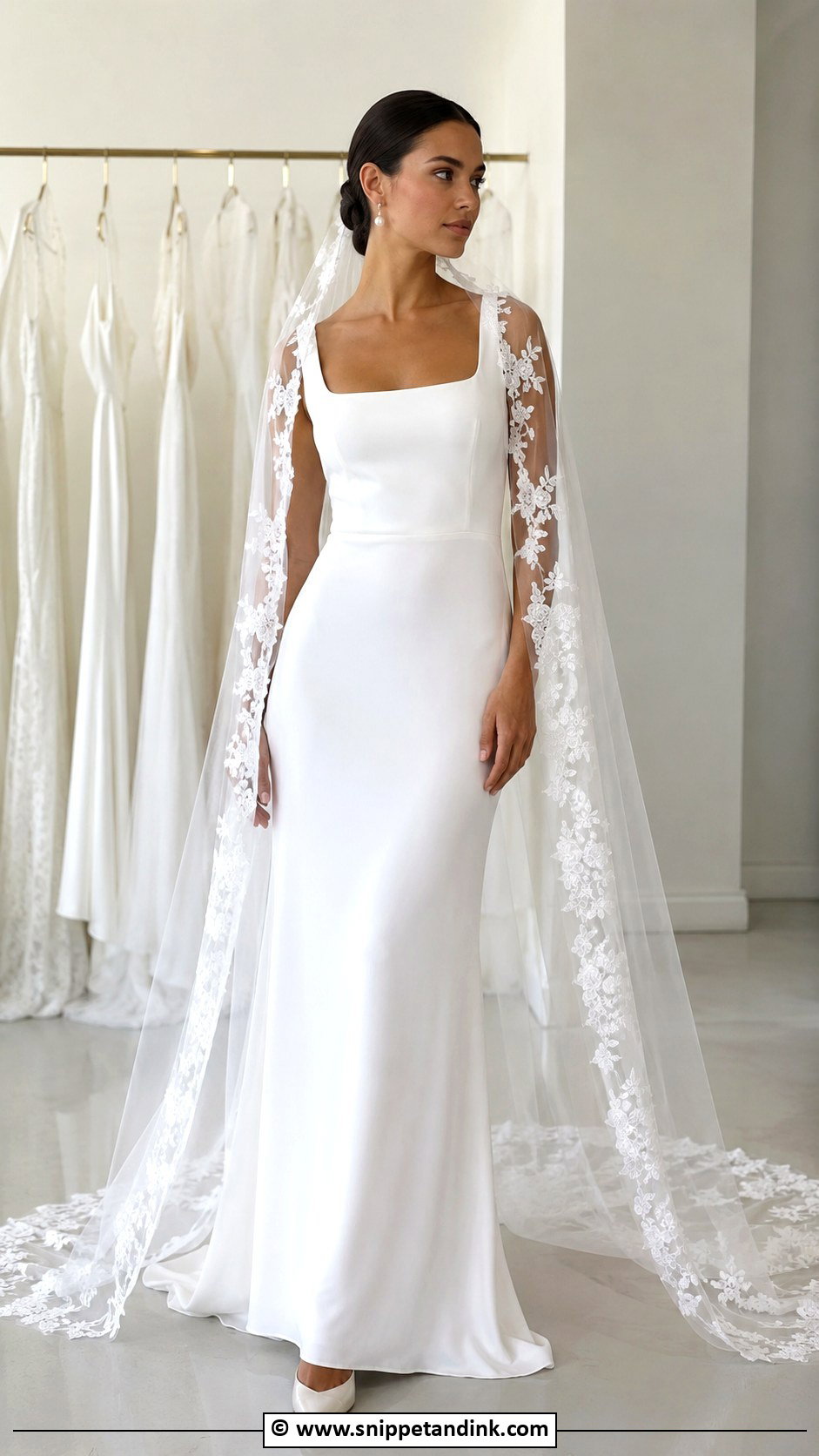 Spanish Crepe Wedding Dress With Embroidered Veil - Snippet and Ink - 30 Spanish Wedding Dress Ideas