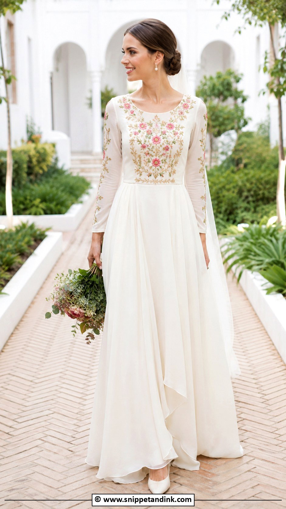 Spanish Embroidered Wedding Dress With Low Bun - Snippet and Ink - 30 Spanish Wedding Dress Ideas
