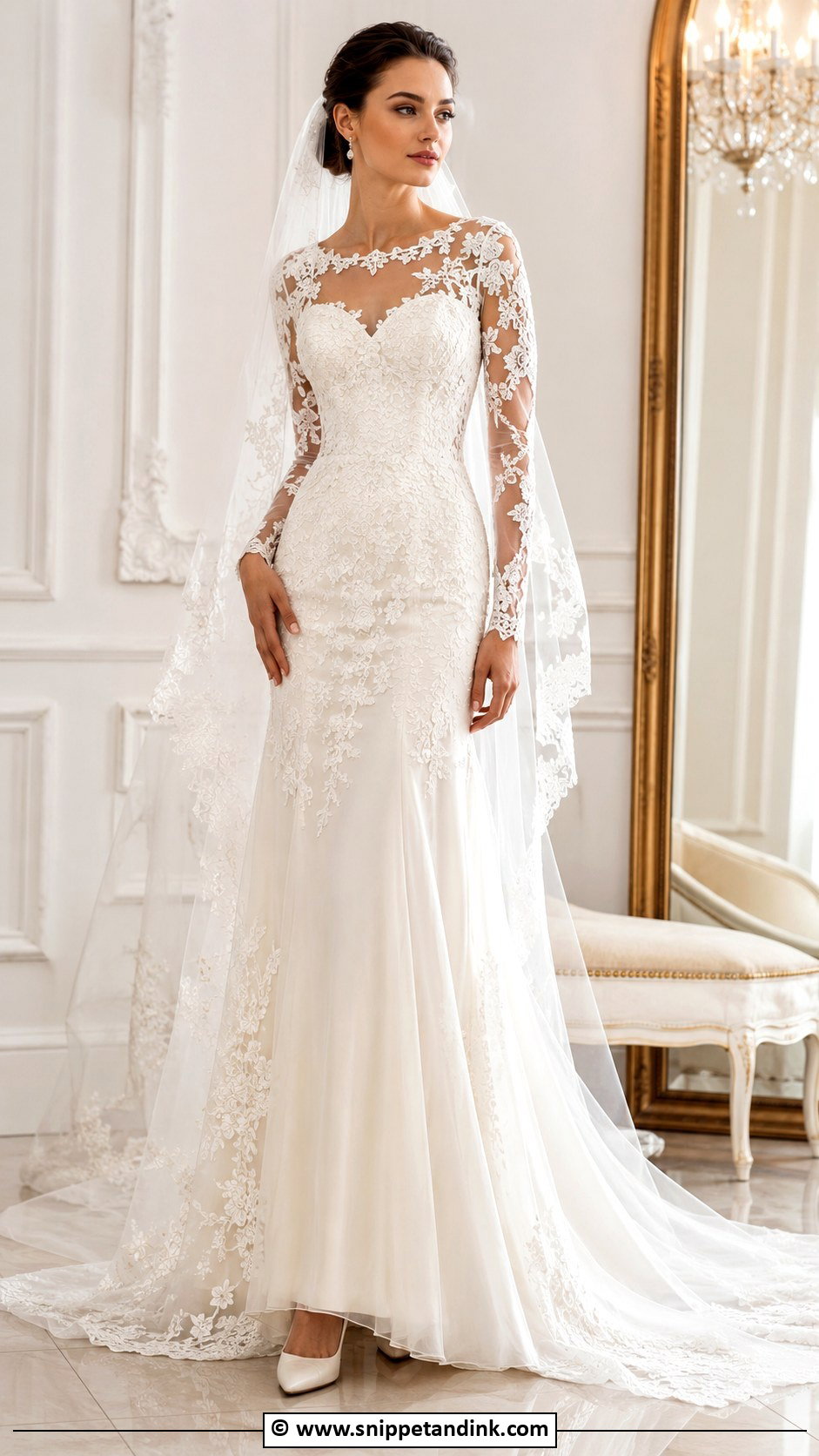 Spanish Illusion Neck Wedding Dress With Lace Applique - Snippet and Ink - 30 Spanish Wedding Dress Ideas