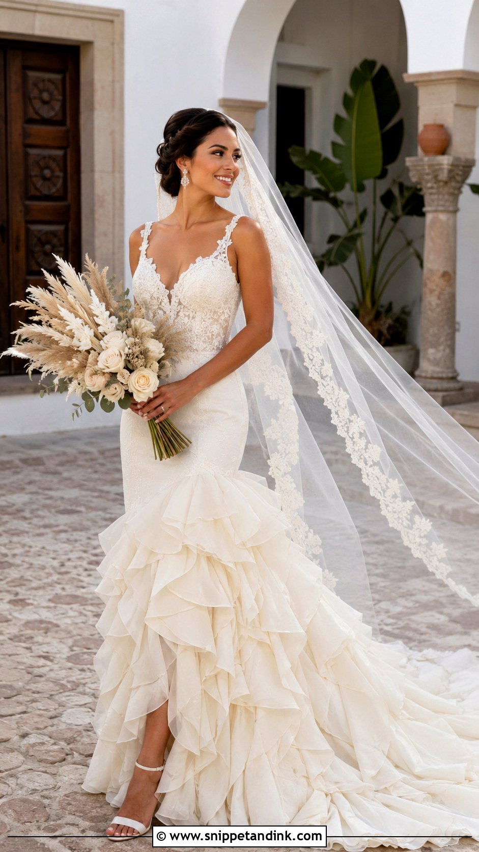 Spanish Inspired Latina Wedding Dress With Ruffle Skirt - Snippet and Ink - 25 Latina Wedding Dress Ideas