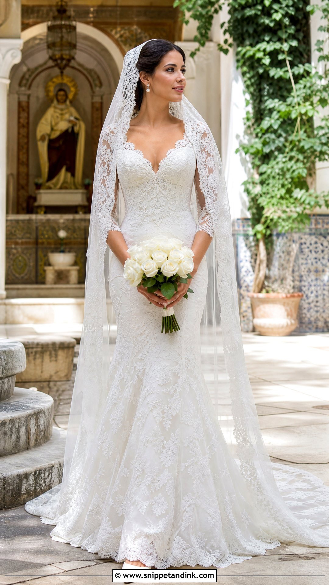 Spanish Lace Wedding Dress With Mantilla Veil - Snippet and Ink - 20 Spain Wedding Dress Ideas