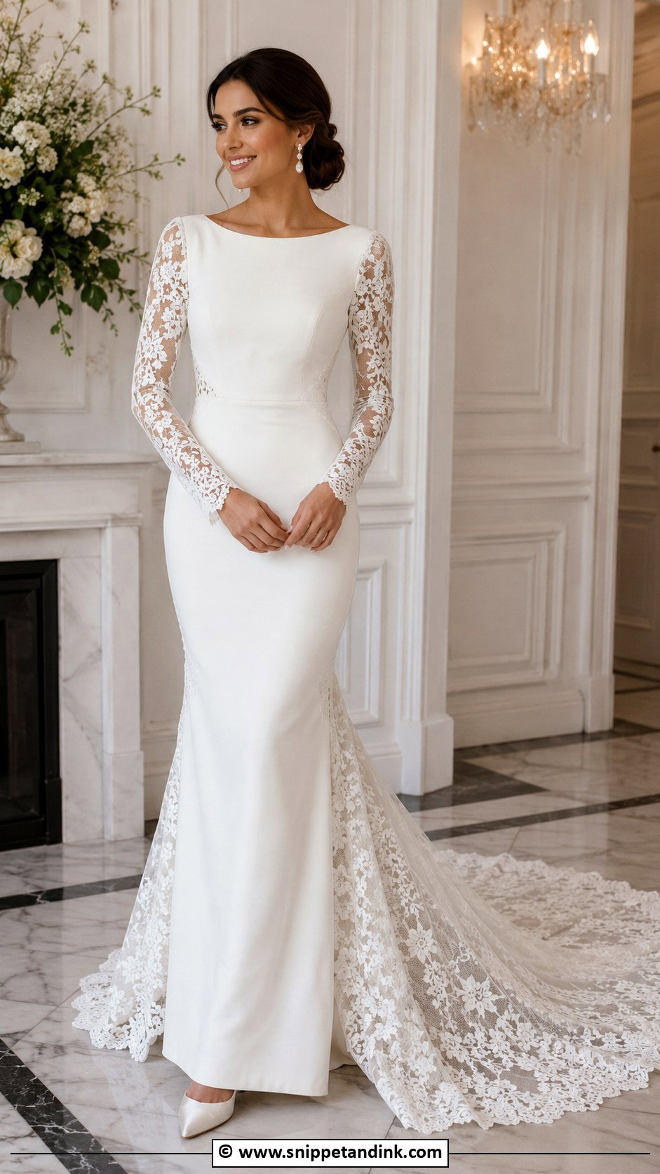 Spanish Long Sleeve Wedding Dress With Lace Train - Snippet and Ink - 30 Spanish Wedding Dress Ideas