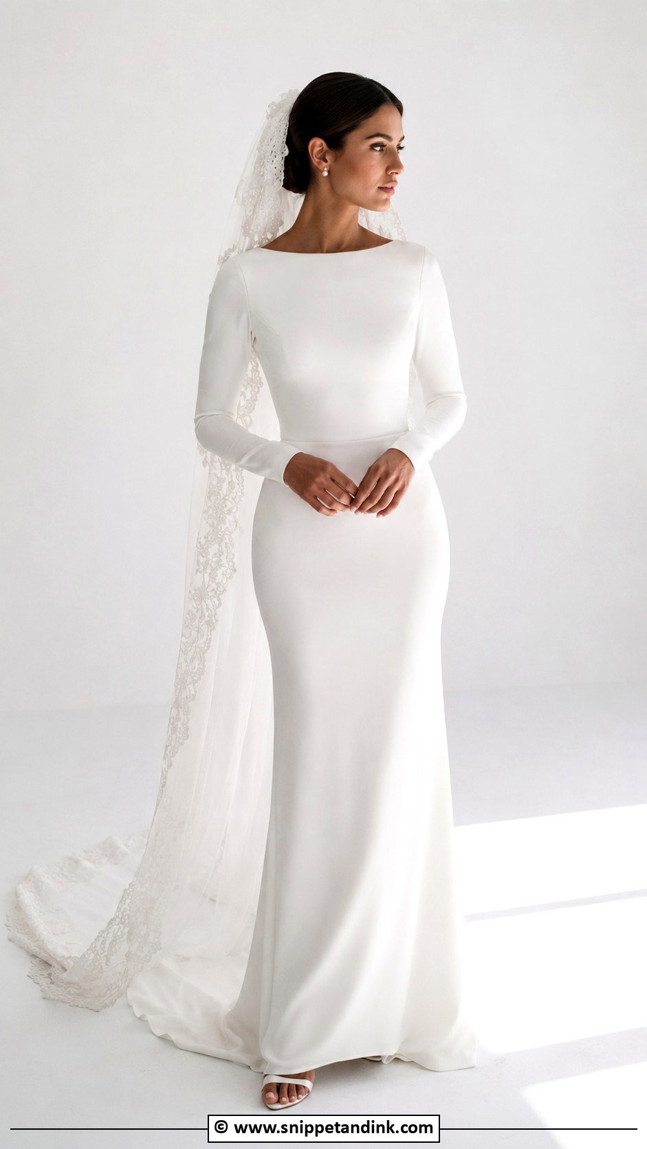 Spanish Minimalist Wedding Dress With Mantilla Veil - Snippet and Ink - 30 Spanish Wedding Dress Ideas