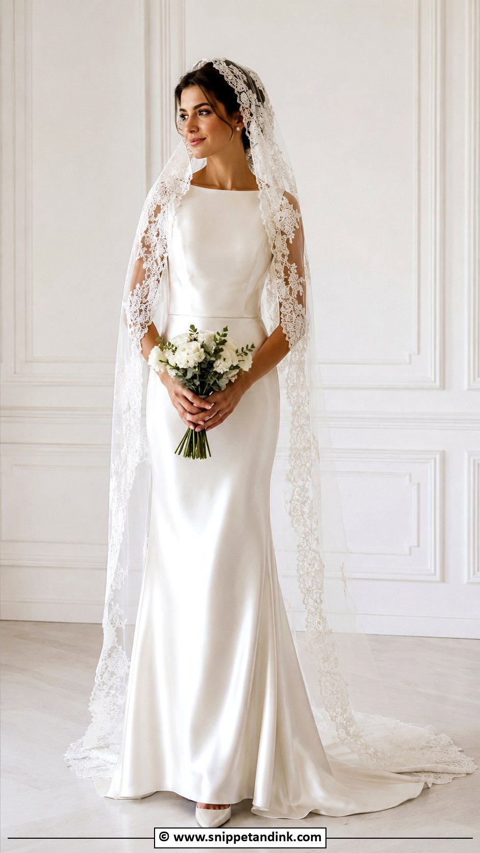 Spanish Satin Wedding Dress With Lace Mantilla - Snippet and Ink - 30 Spanish Wedding Dress Ideas