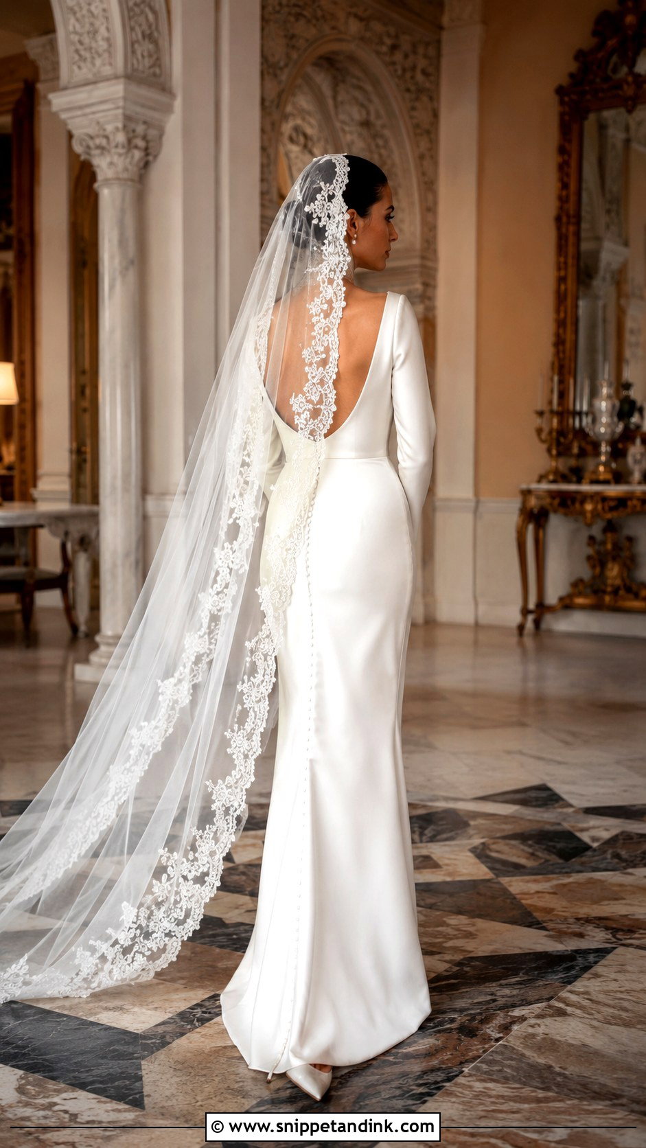Spanish Satin Wedding Dress With Mantilla Veil - Snippet and Ink - 20 Mexican Style Spanish Wedding Dress Ideas