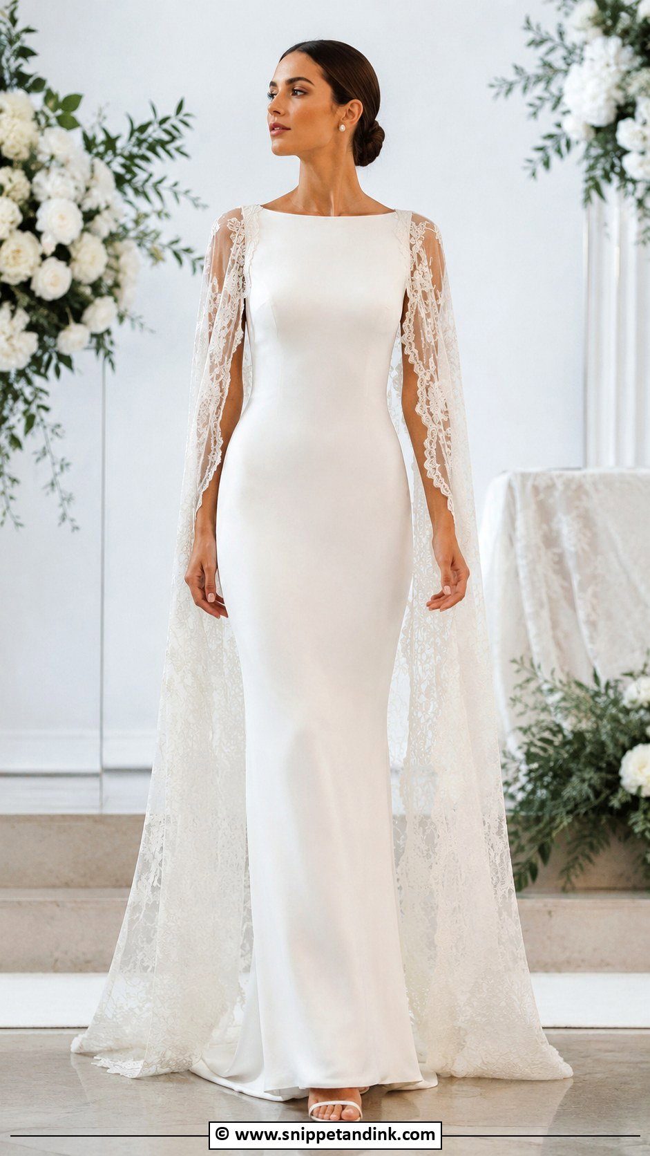 Spanish Sheath Wedding Dress With Lace Cape - Snippet and Ink - 30 Spanish Wedding Dress Ideas