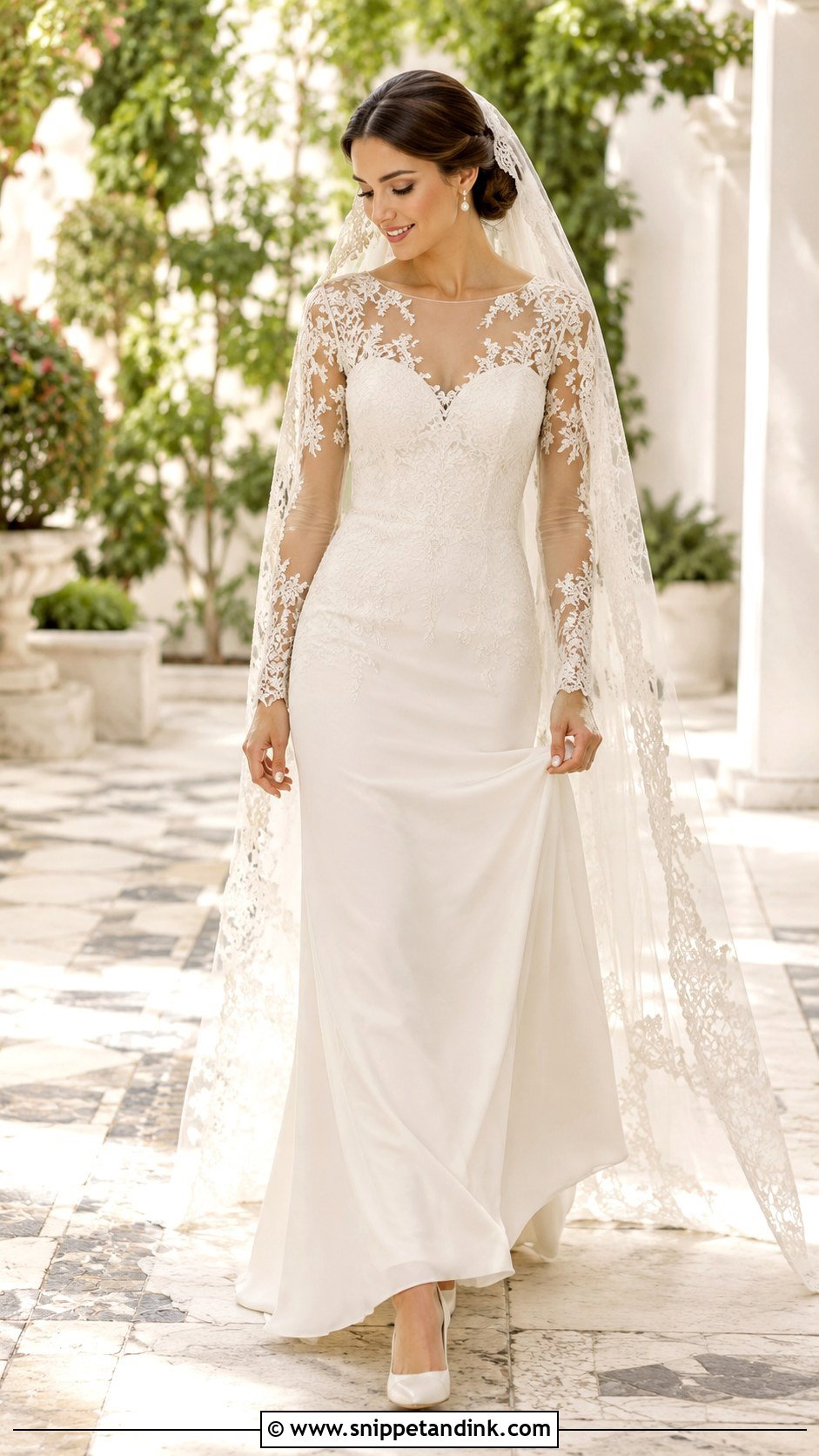 Spanish Sheer Sleeve Wedding Dress - Snippet and Ink - 25 Spanish Style Wedding Dress Ideas