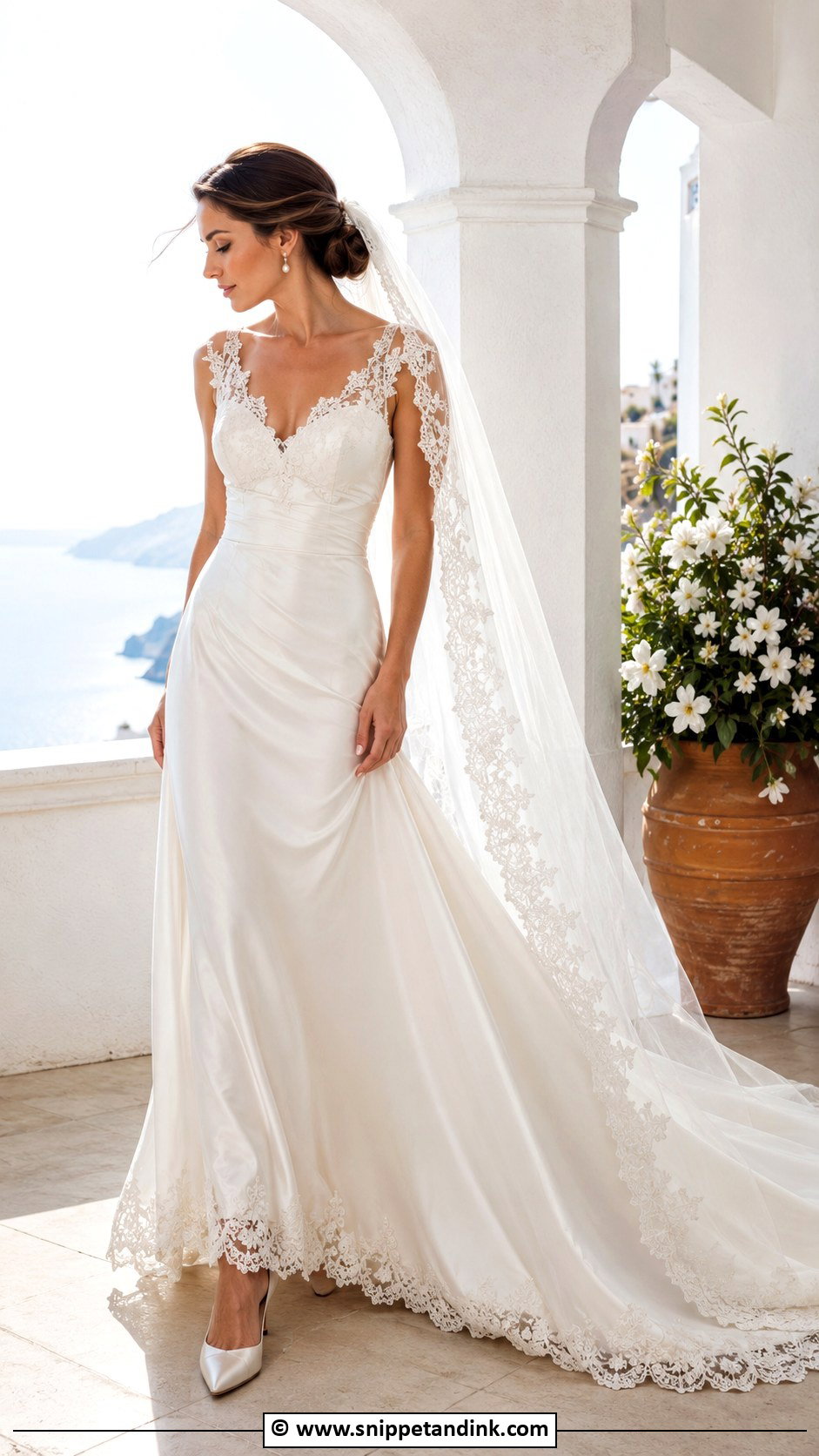 Spanish Silk Wedding Dress With Lace Trim - Snippet and Ink - 30 Spanish Wedding Dress Ideas