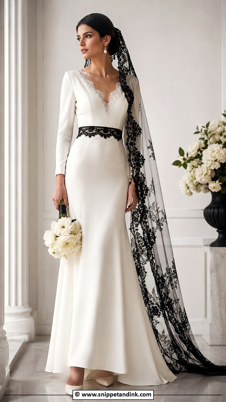 Spanish Wedding Dress With Black Lace Accent - Snippet and Ink - 30 Spanish Wedding Dress Ideas