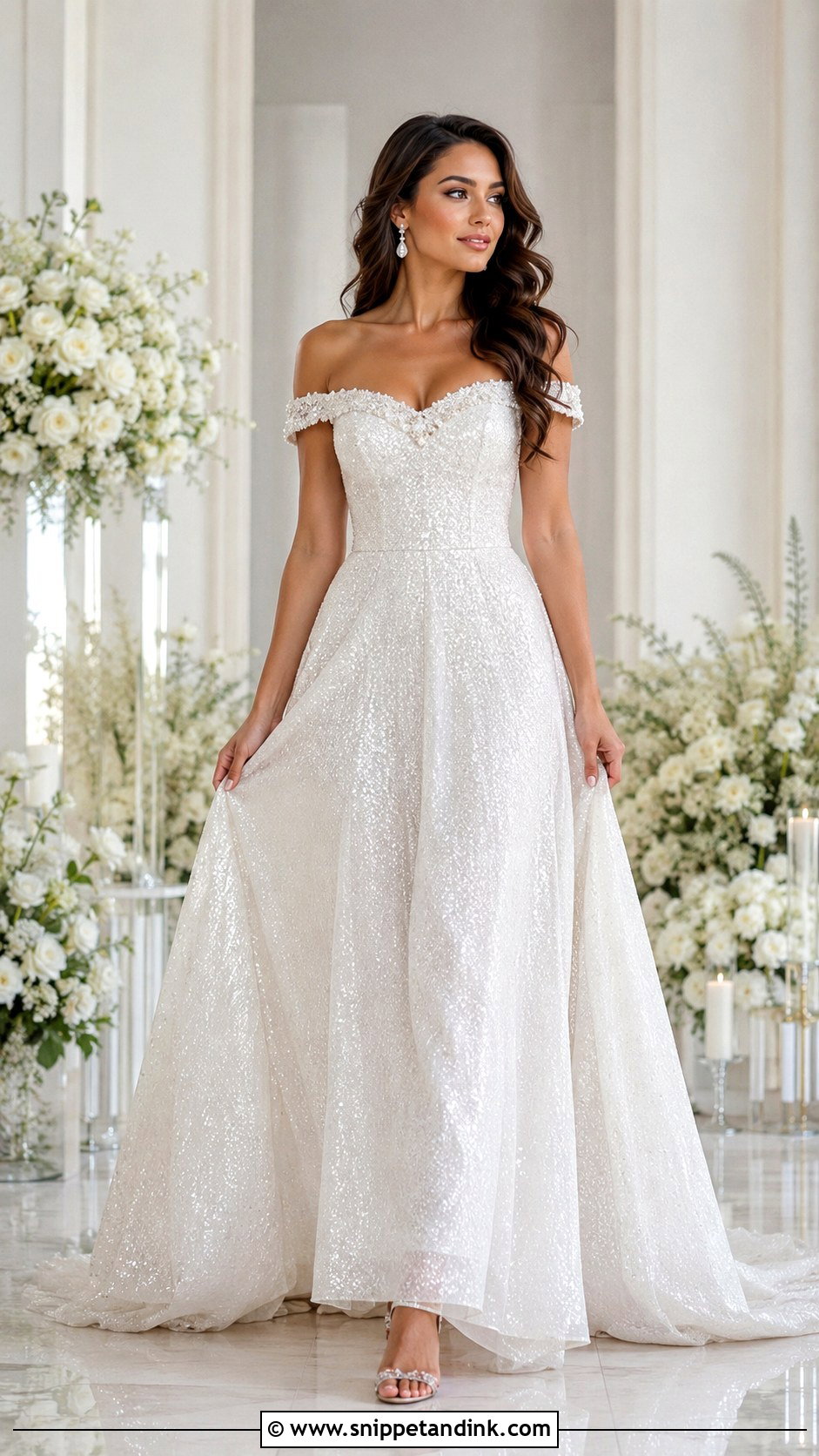 Sparkle Off Shoulder Wedding Dress - Snippet and Ink - 25 Sparkle Wedding Dress Ideas