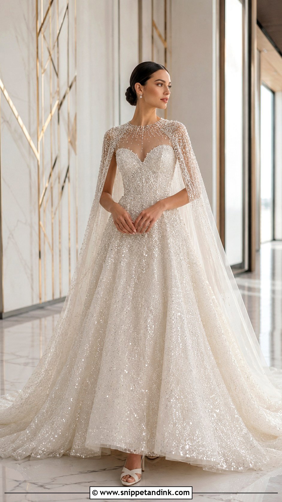 Sparkle Princess Wedding Dress With Cape - Snippet and Ink - 30 Princess Wedding Dresses Sparkle