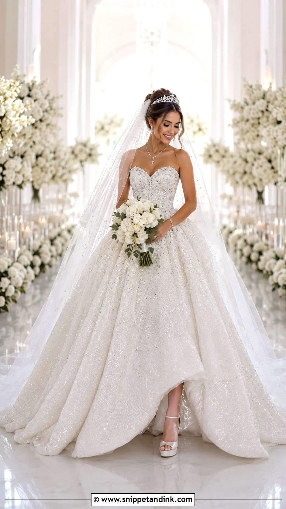 Sparkle Princess Wedding Dress With Cathedral Veil - Snippet and Ink - 30 Princess Wedding Dresses Sparkle