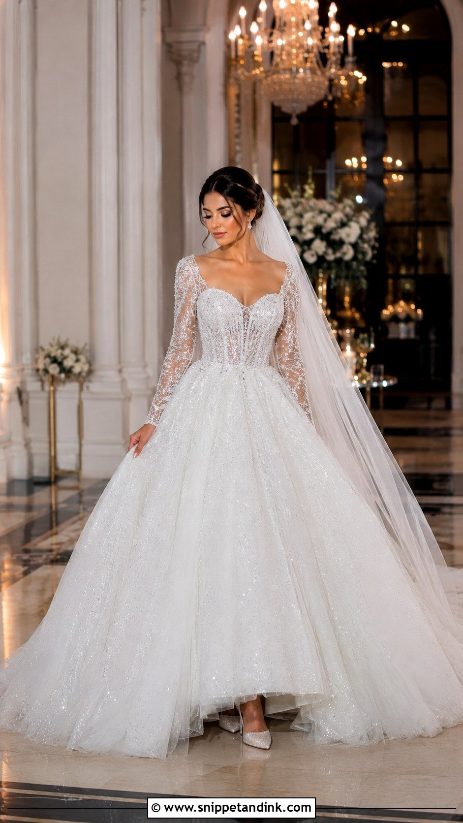 Sparkle Tulle Long Sleeve Ball Gown Wedding Dress - Snippet and Ink - 25 Long Sleeve Ball Gown Wedding Dress Ideas