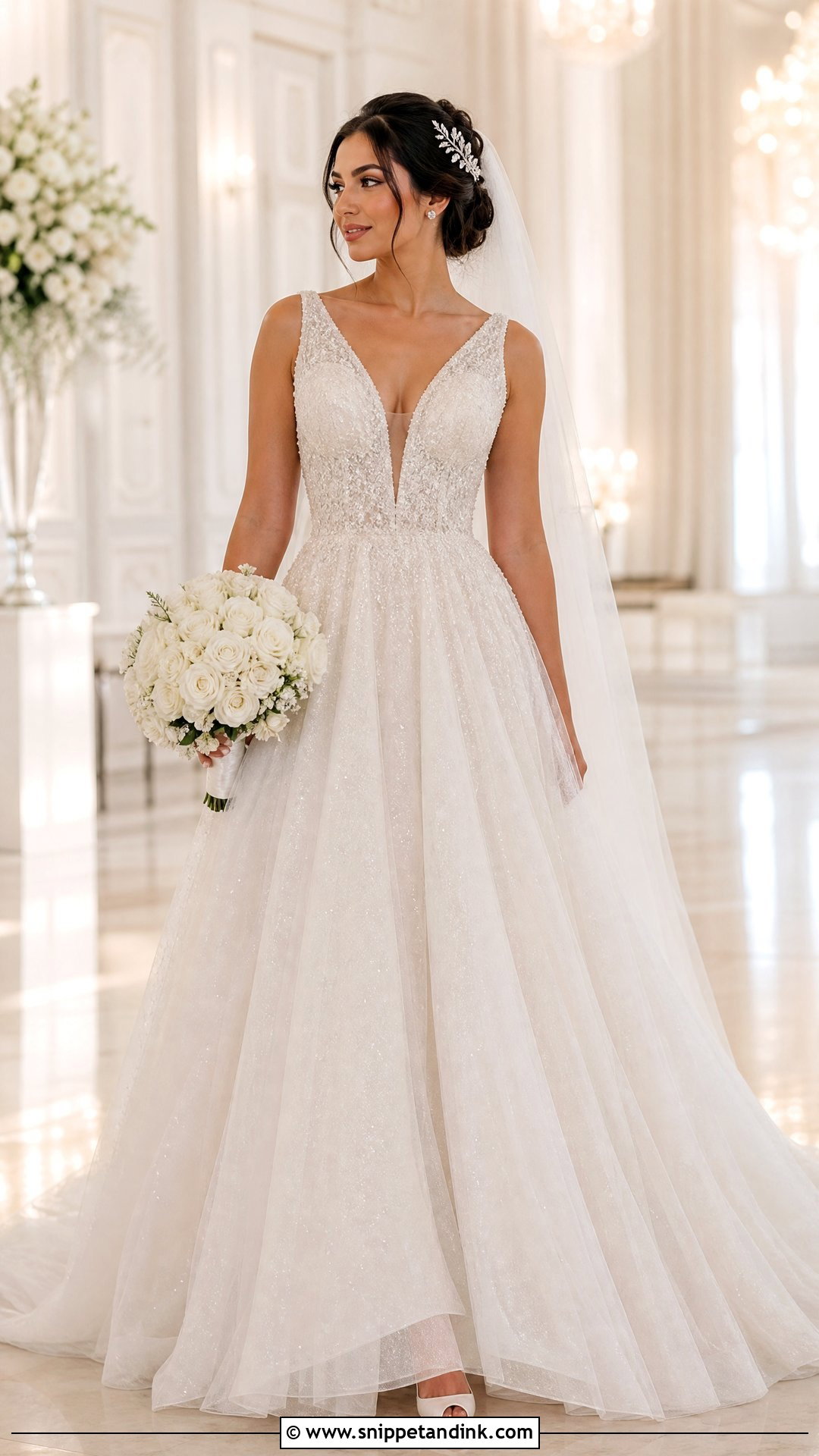 Sparkle Tulle Plunge Neck Wedding Dress - Snippet and Ink - 20 Plunge Neck Wedding Dress Ideas
