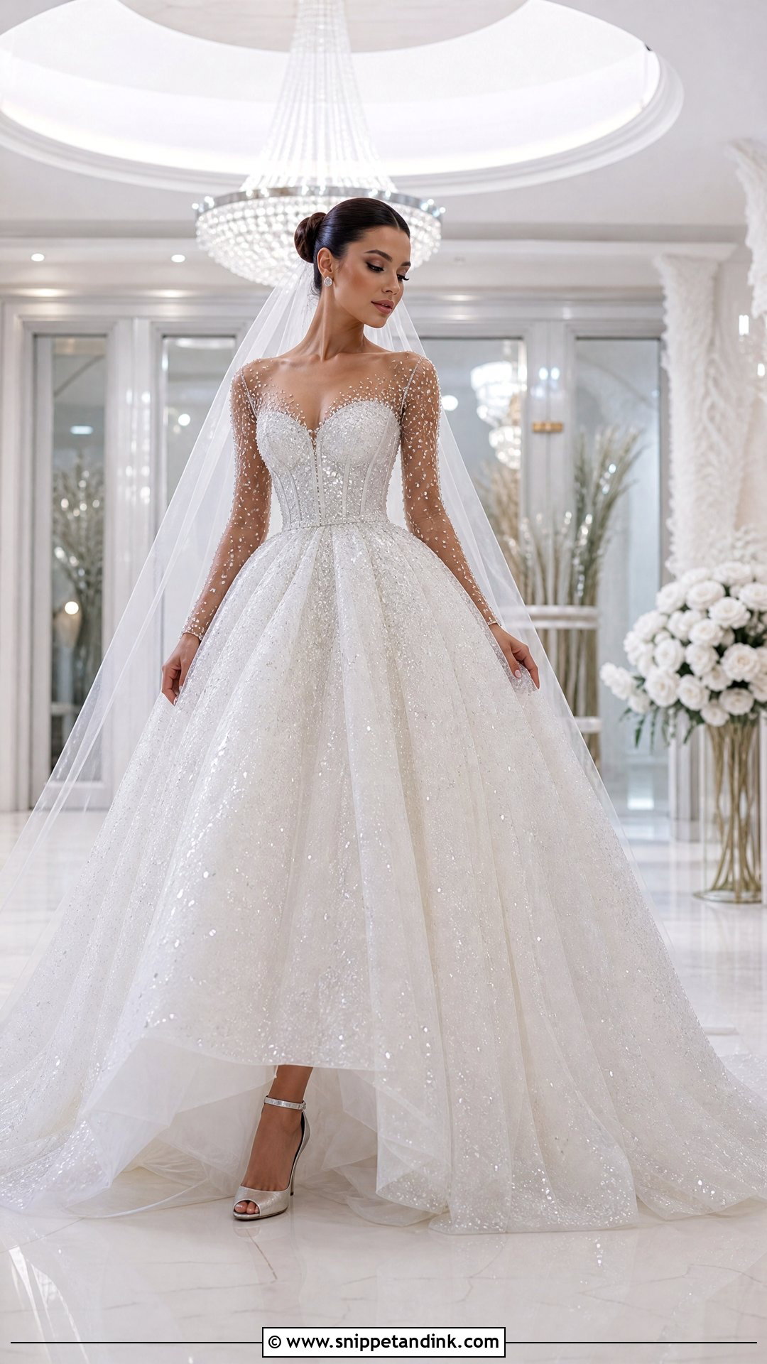 Sparkle Tulle Sleeve Wedding Dress - Snippet and Ink - 20 Tulle Sleeve Wedding Dress Ideas