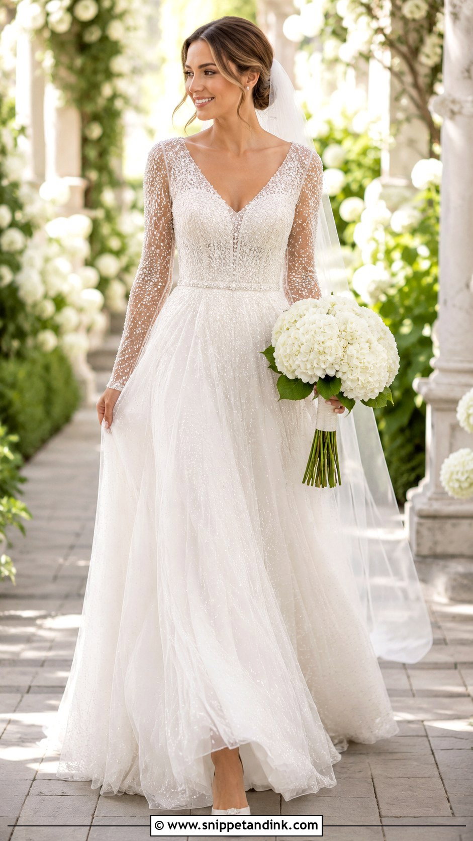 Sparkle Tulle Wedding Dress With Beaded Sleeves - Snippet and Ink - 20 Long Sleeve Beaded Wedding Dress Ideas