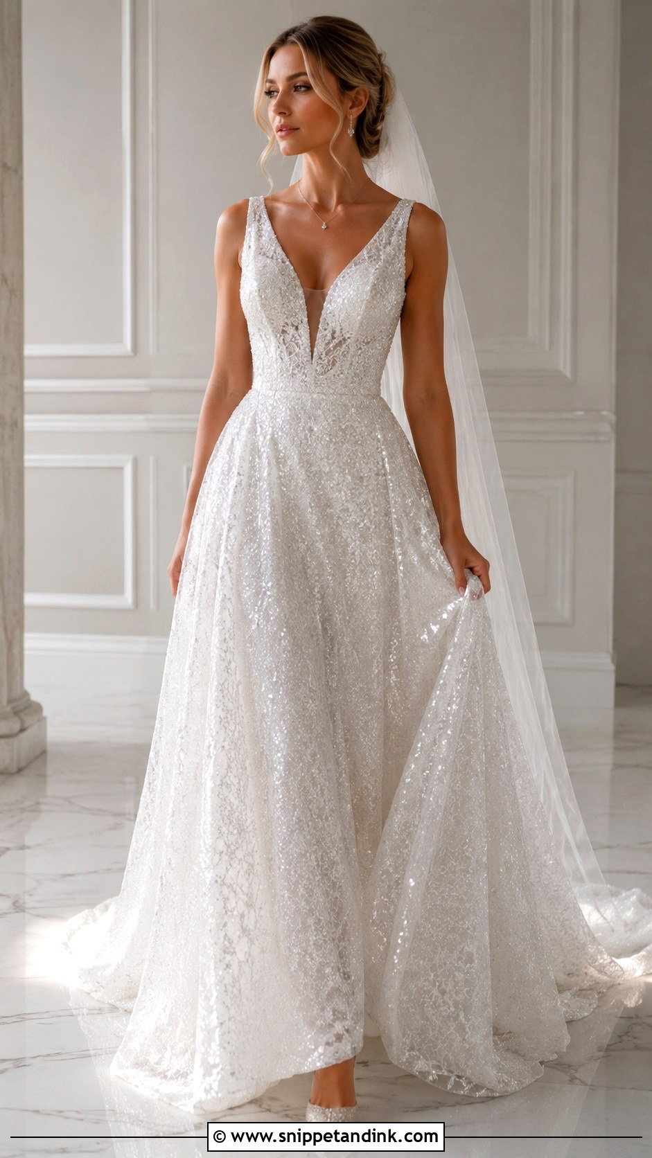Sparkle V Neck Wedding Dress - Snippet and Ink - 25 Sparkle Wedding Dress Ideas