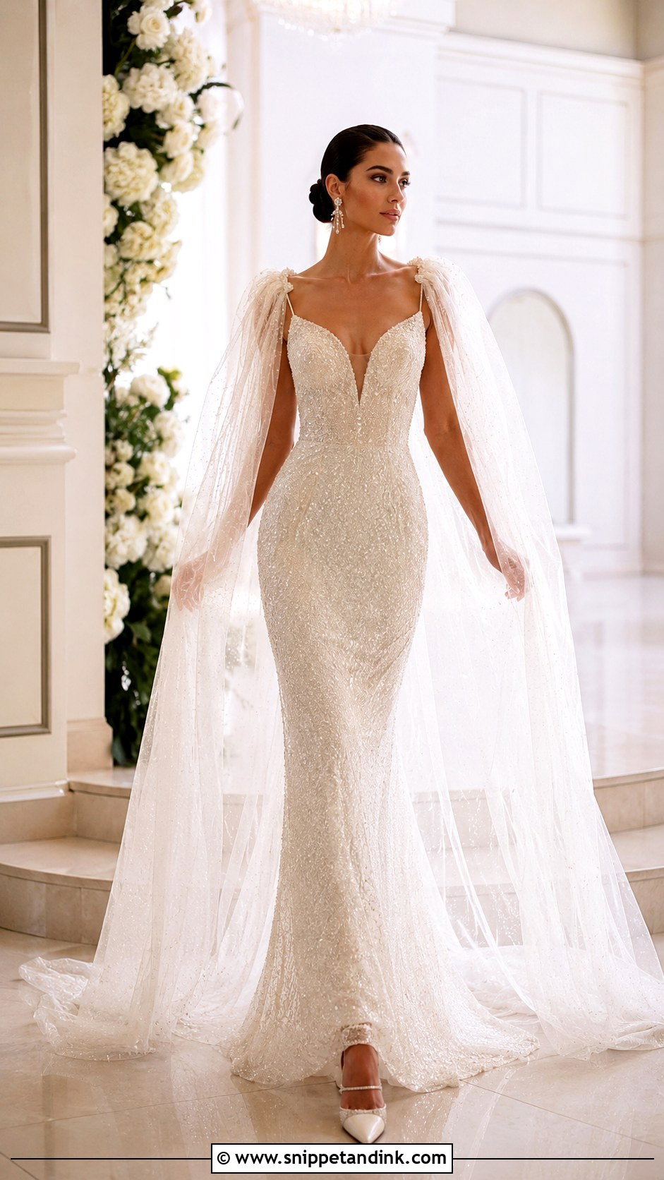 Sparkle Wedding Dress With Detachable Tulle Cape - Snippet and Ink - 25 2 in 1 Convertible Wedding Dresses