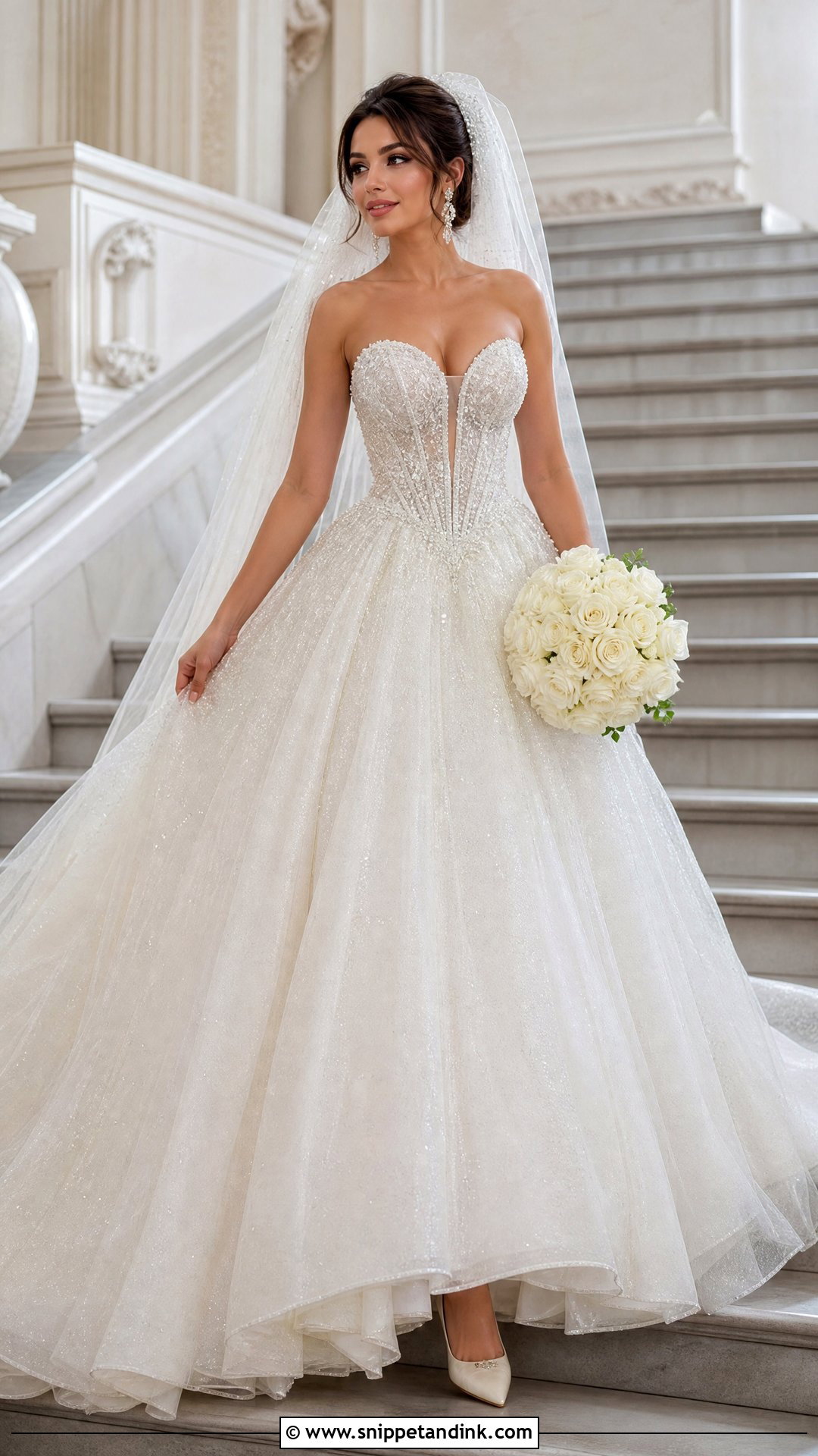 Sparkling Basque Waist Wedding Dress - Snippet and Ink - 25 Sparkling Wedding Dress Ideas
