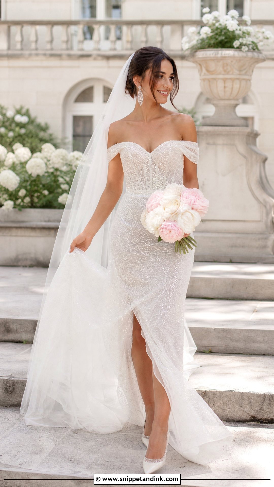 Sparkling Off the Shoulder Wedding Dress - Snippet and Ink - 25 Sparkling Wedding Dress Ideas