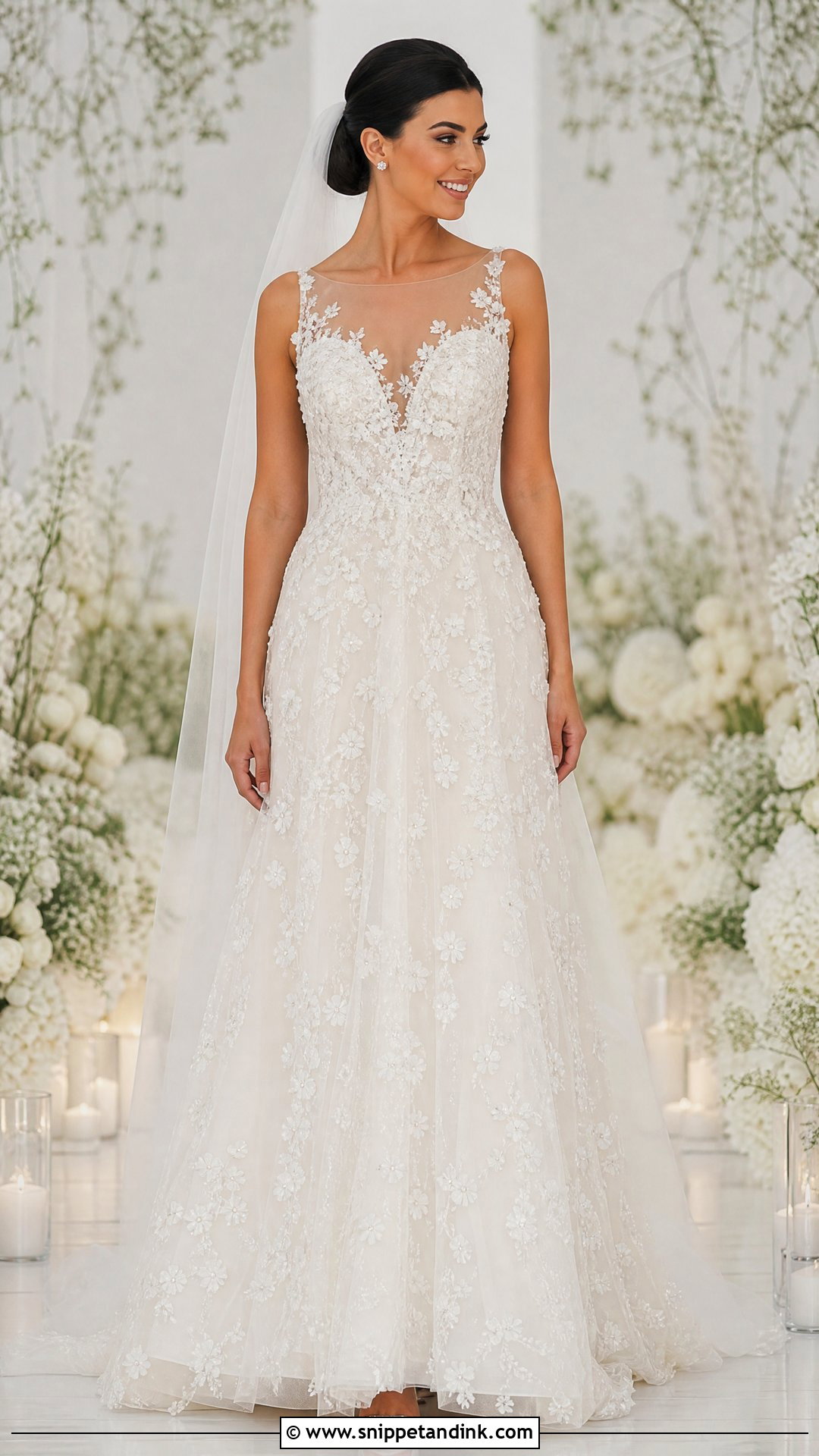 Sparkly 3D Floral Lace Wedding Dress - Snippet and Ink - 20 Sparkly Lace Wedding Dress Ideas