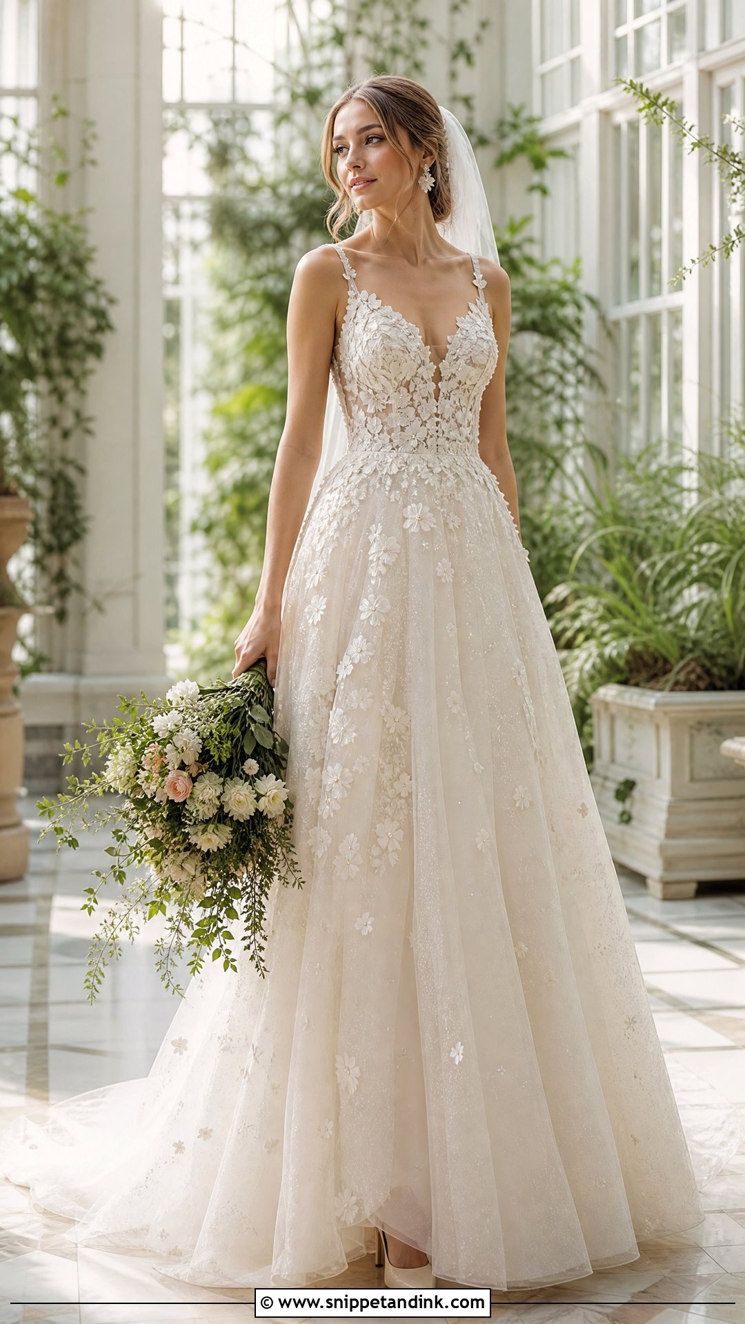Sparkly 3D Floral Wedding Dress - Snippet and Ink - 20 Sparkly Glitter Wedding Dresses
