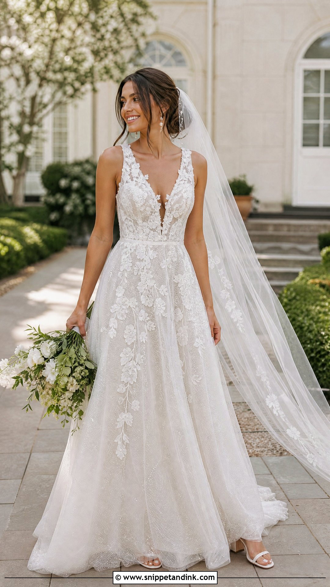Sparkly A Line Lace Wedding Dress - Snippet and Ink - 20 Sparkly Glitter Wedding Dresses