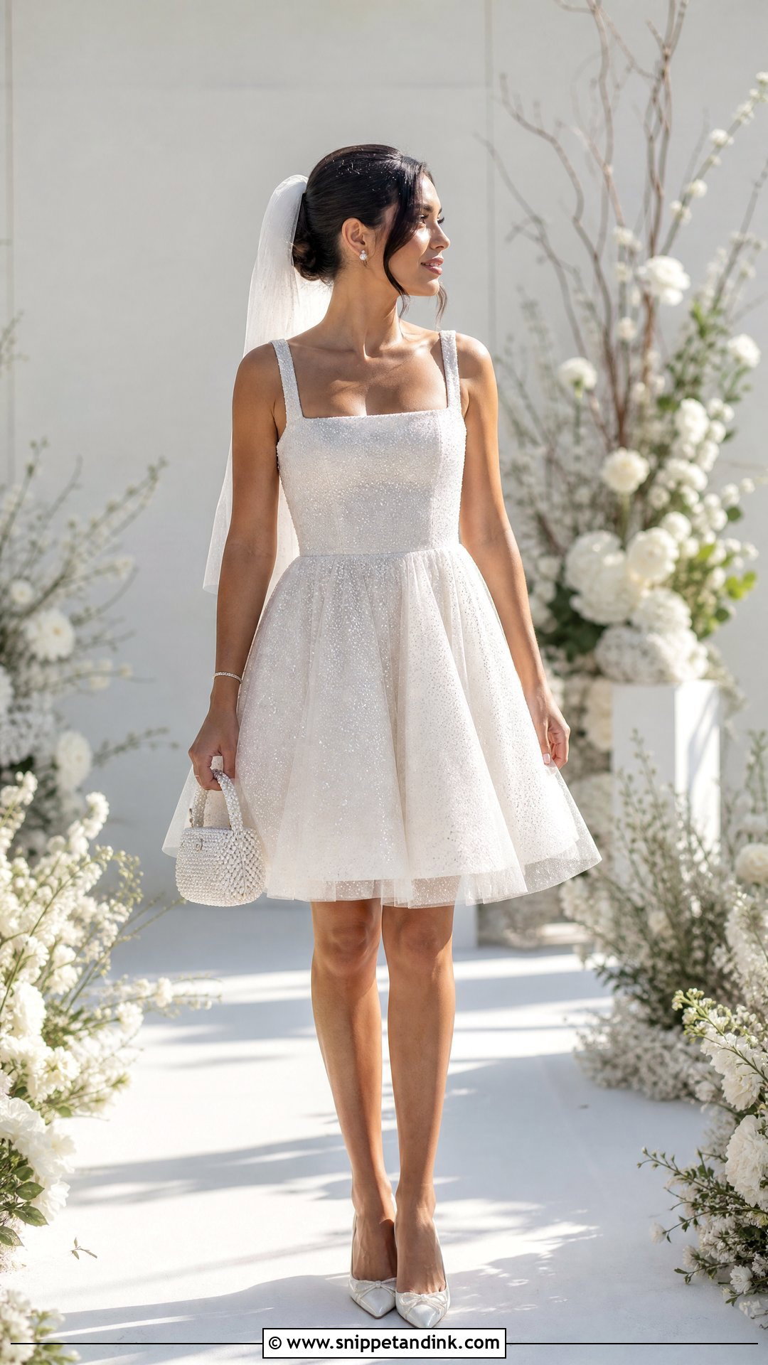 Sparkly A Line Mini Wedding Dress - Snippet and Ink - 20 Short Sparkly Wedding Dress Ideas