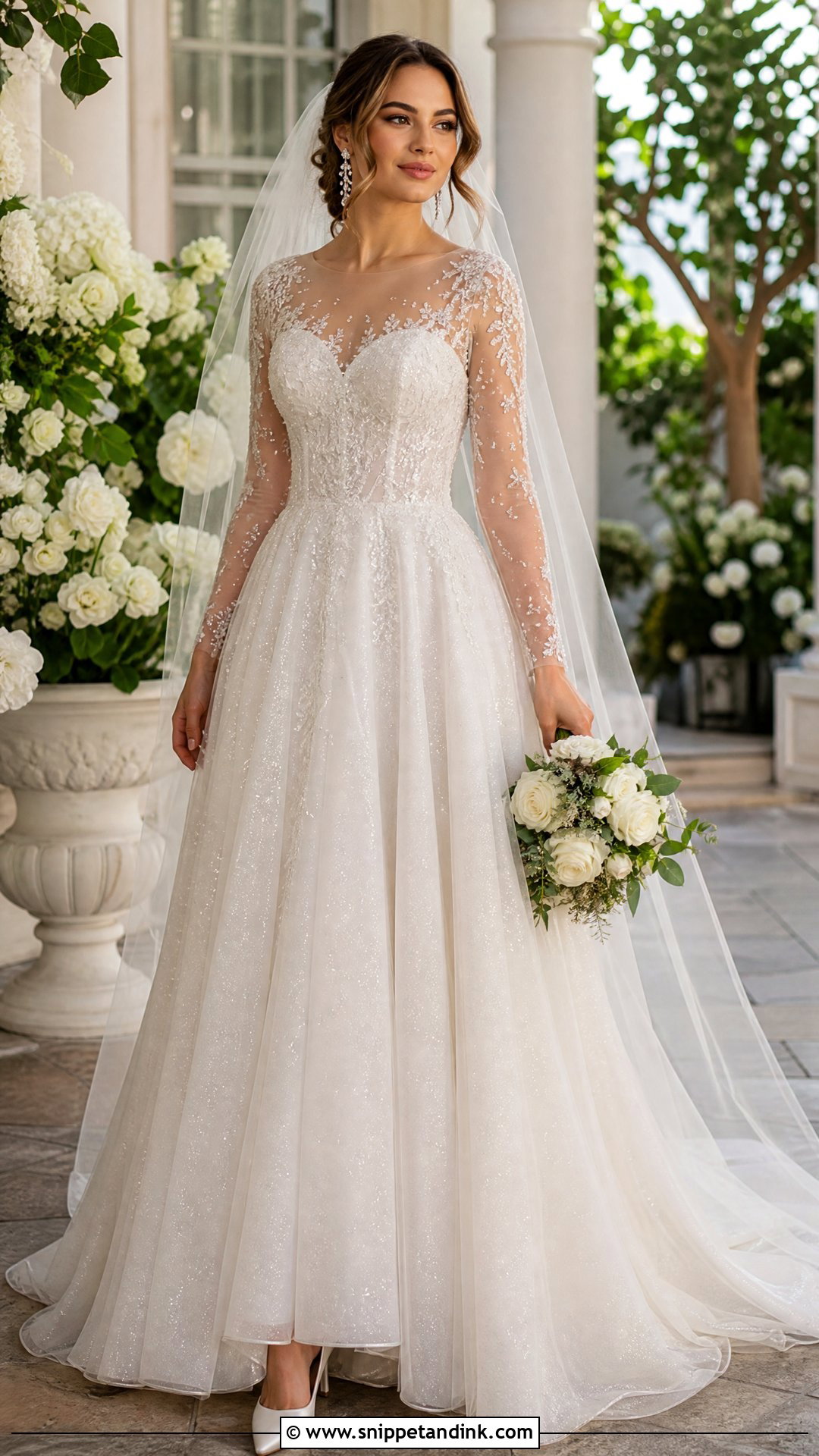 Sparkly A Line Wedding Dress With Sheer Sleeves - Snippet and Ink - 20 Sparkly Wedding Dress with Sleeves