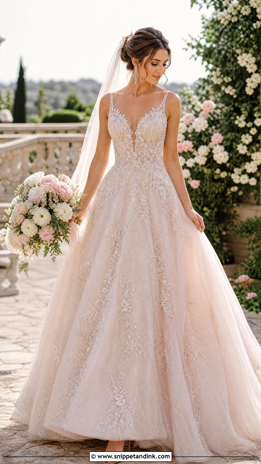Sparkly Blush Wedding Dress - Snippet and Ink - 20 Sparkly Glitter Wedding Dresses